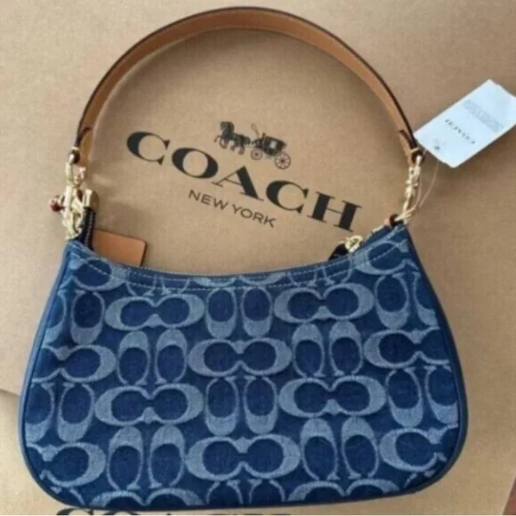 Coach Signature Blue and Tan Shoulder Bag - Picture 3 of 4